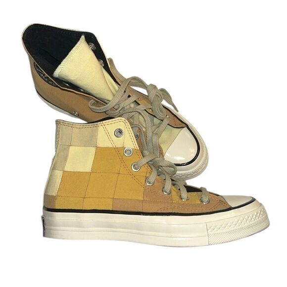 Converse Orange and Beige Chuck 70 High Top Plaid Sneakers (Size 5,Women’s 7) - Picture 3 of 11